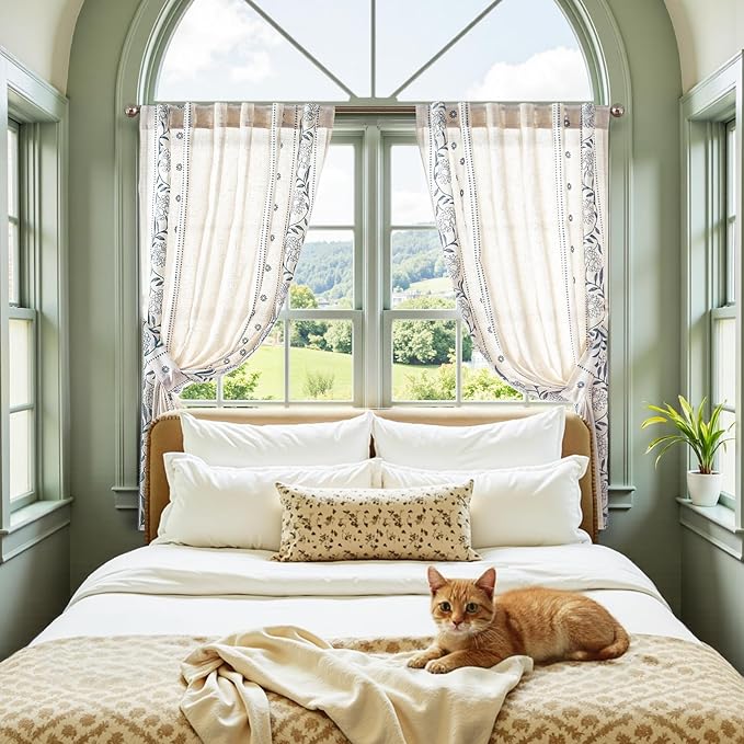 jinchan Winslow Linen Curtains 45 Inch Length Small Window Curtains Embroidered - Image 4