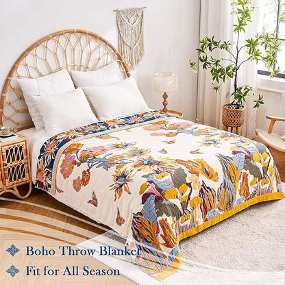 Boho Throw Blanket, 100% Cotton Ultra Soft Luxury Throw Rustic Quilt, All - Image 7