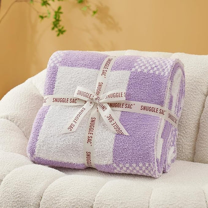 Snuggle Sac Checkered Blanket, Lilac Purple Throw Blanket - Image 3
