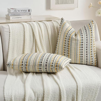 FUTEI Yellow Grey Decorative Throw Pillow Covers 24x24 Inch Set of 2, Soft Cozy - Image 5