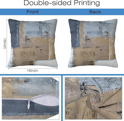 Throw Pillow Covers Grey and Brown Abstract Art Pillow Covers 16x16 Inch Set of - Image 2