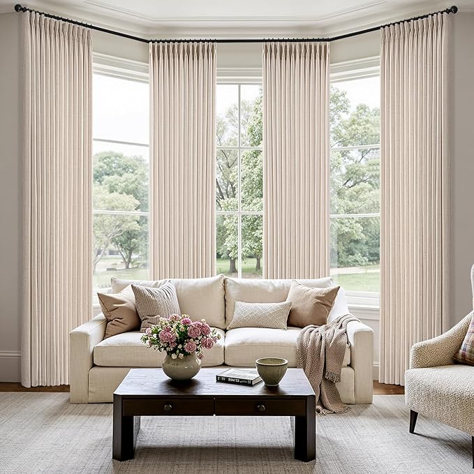 MIULEE Pinch Pleated Thick Linen Curtains 84 Inch Long 4 Panels Set Back Tab - Image 2