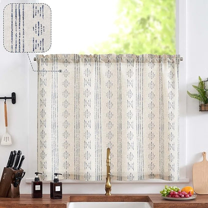 jinchan Boho Kitchen Curtain Linen Tier Curtain Bohemian Cafe 24 Inch Geometric by JINCHAN