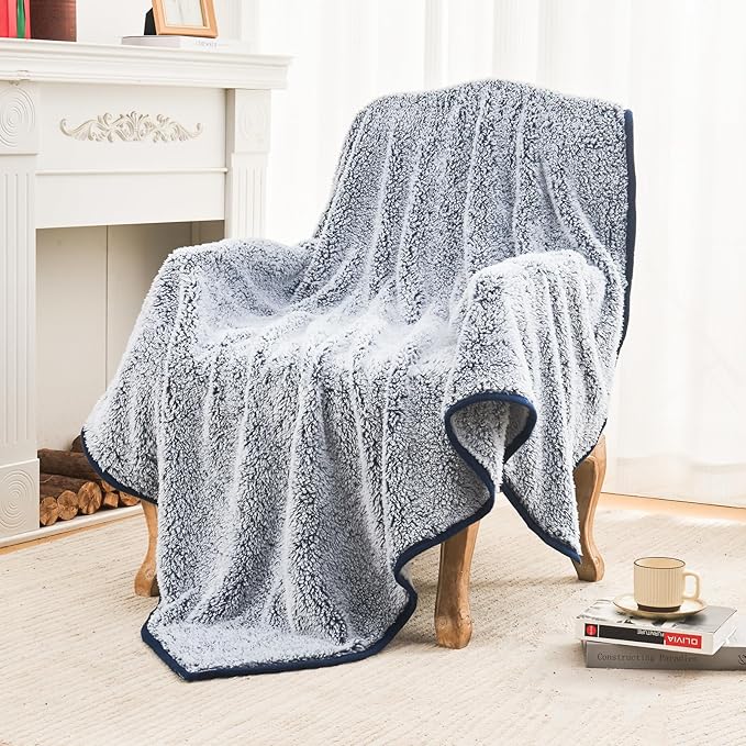 EMME Soft Sherpa Fleece Blanket Queen Size Reversible Plush Fluffy Large - Image 5