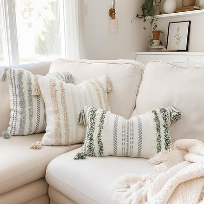 decorUhome Decorative Boho Throw Pillow Cover 12x20, Lumbar Accent Neutral - Image 8