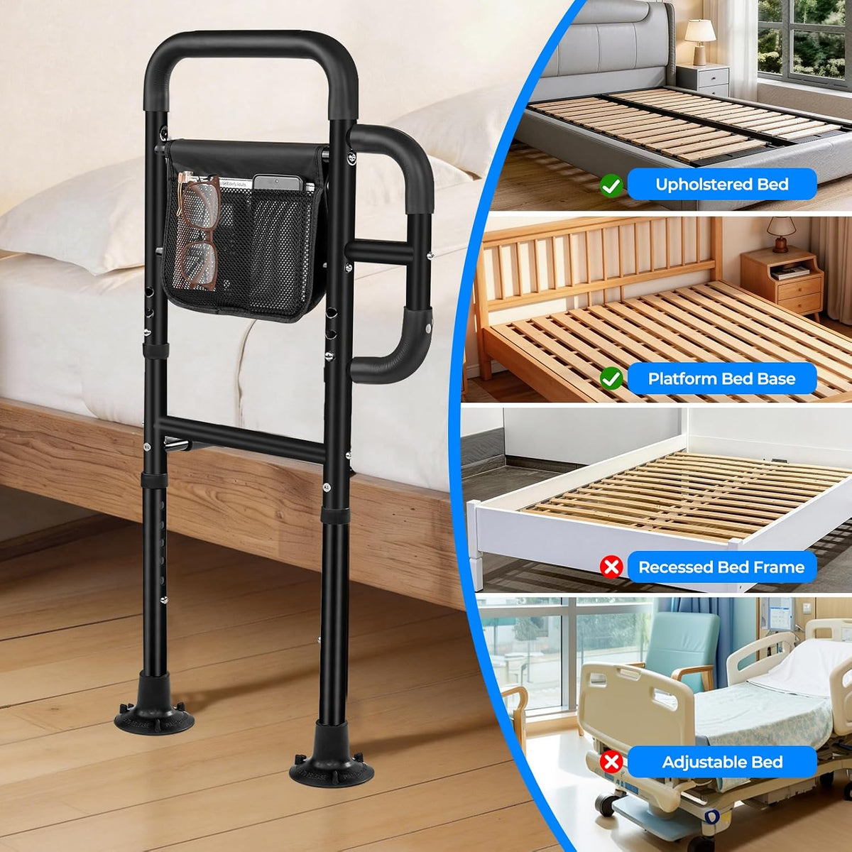 bed rails for elderly adults safety, astm tested showing dimensions