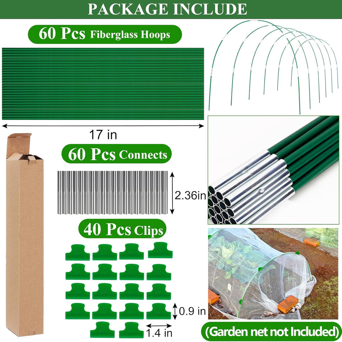 greenhouse hoops grow tunnel wide, 8ft rust-free fiberglass shown in use