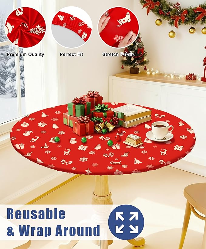 Round Spandex Christmas Tablecloth, Elastic Fitted Waterproof Tablecloths - Image 4