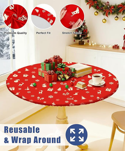 Round Spandex Christmas Tablecloth, Elastic Fitted Waterproof Tablecloths - Image 4
