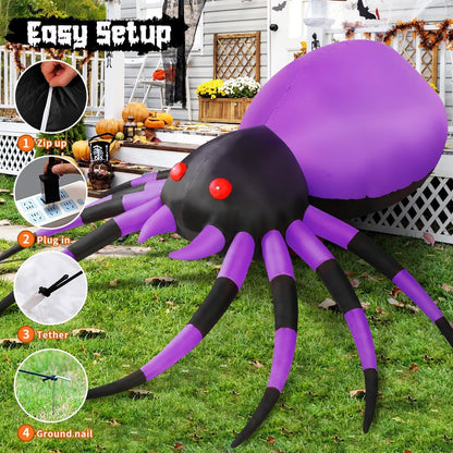 GOOSH 5 FT Width Halloween Inflatable Spider Outdoor Decoration with Magic Light, Blow Up Yard Inflatables Holiday Inflatables for Outdoor Yard Garden Lawn Decor