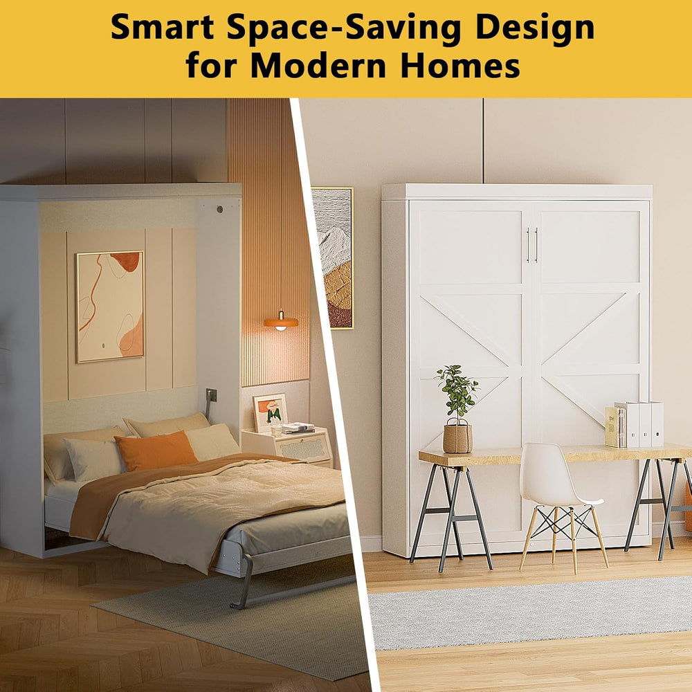 ROOMTEC Queen Murphy Bed with Smooth Pneumatic Lift, Space-Saving Wall Bed