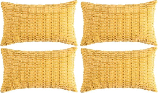 Fancy Homi 4 Packs Yellow Lumbar Decorative Throw Pillow Covers 12x20 Inch by Fancy+Homi