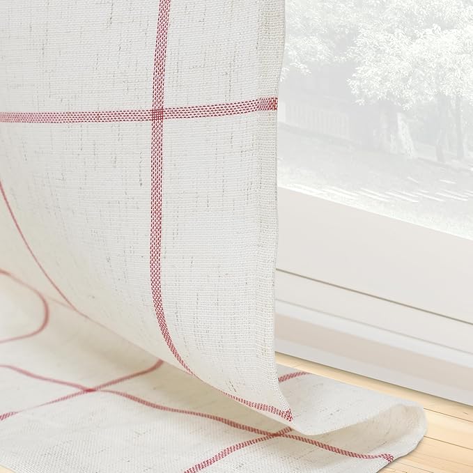 DriftAway Kitchen Curtains Striped Tier Linen Short Curtains Windowpane Plaid - Image 7