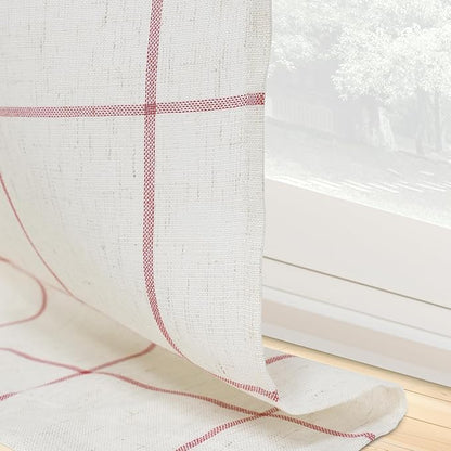 DriftAway Kitchen Curtains Striped Tier Linen Short Curtains Windowpane Plaid - Image 7