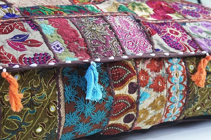 CRAFT KALA Indian Square Patchwork Traditional Pouf Cover Indian Living Room - Image 8