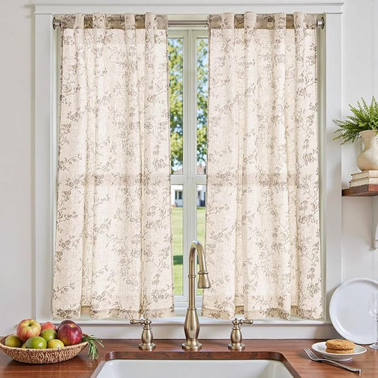 jinchan Floral Kitchen Curtains 54 Inch Linen Tier Curtains Farmhouse Cafe Half by JINCHAN