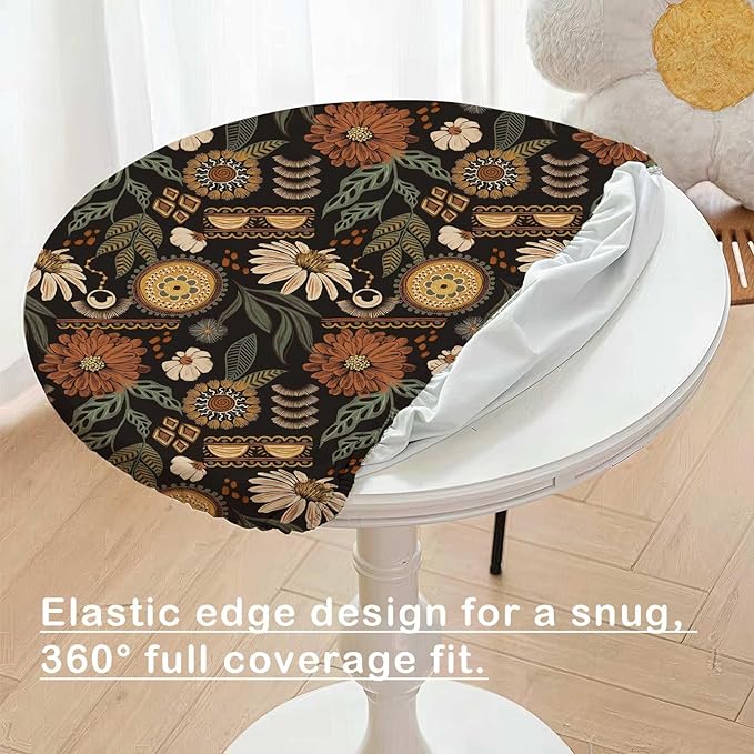 Boho Floral Fitted Round Tablecloth - Image 2