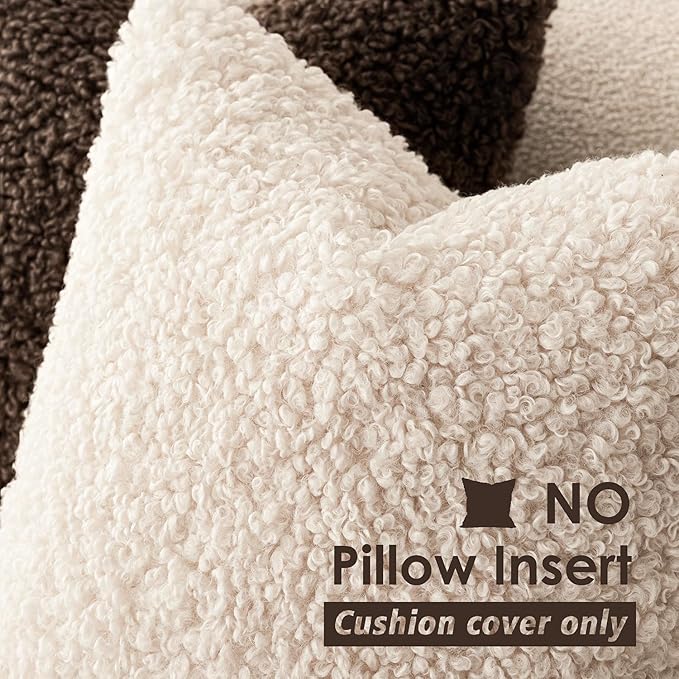 Foindtower 2 Pieces 16x16 Inch Cream Beige, Faux Fur Throw Pillow Cover Accent - Image 3