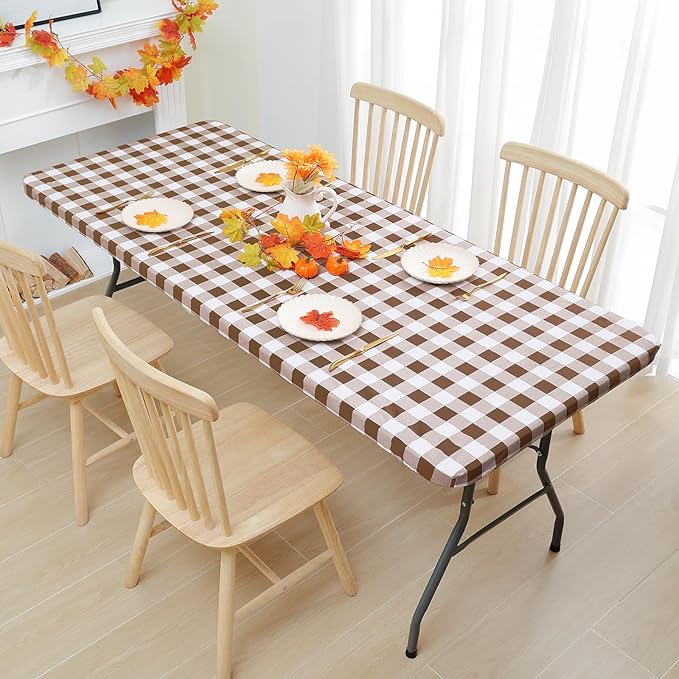 Smiry Rectangle Picnic Table Cloth, Elastic Waterproof Fitted Vinyl Tablecloths - Image 6