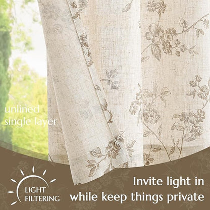 jinchan Floral Kitchen Curtains 30 Inch Linen Tier Curtains Farmhouse Cafe Half - Image 4