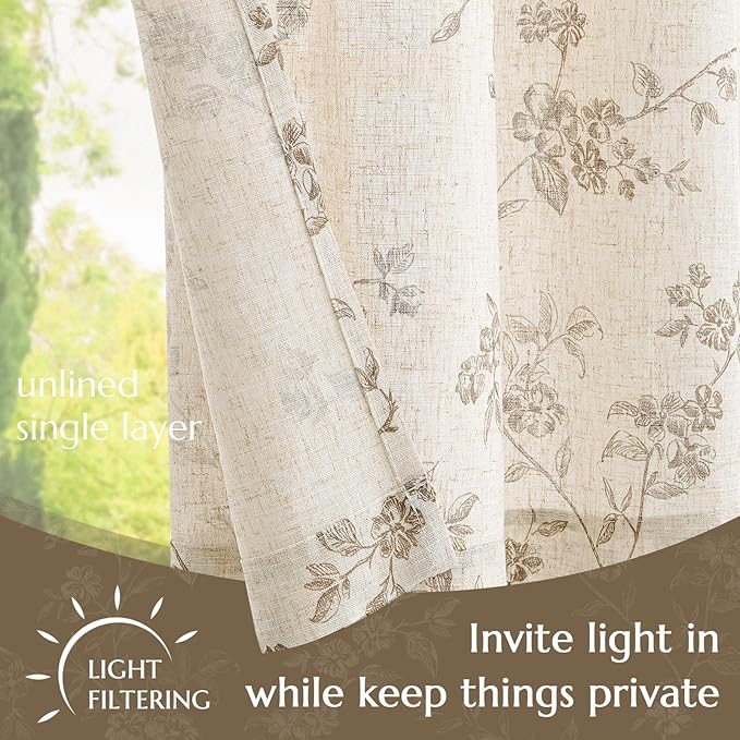 jinchan Floral Kitchen Curtains 24 Inch Linen Tier Curtains Farmhouse Cafe Half - Image 4