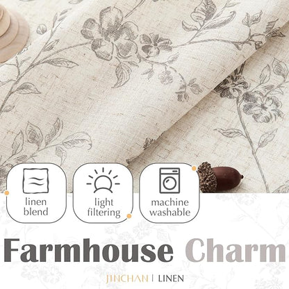 jinchan Gray Floral Kitchen Curtains 24 Inch Linen Tier Curtains Farmhouse Cafe - Image 6