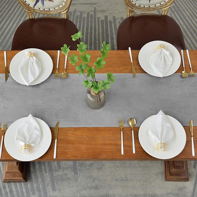 BALCONY & FALCON Velvet Table Runner 14"x118" Silver Gray Luxury Machine - Image 3