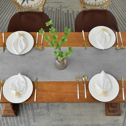 BALCONY & FALCON Velvet Table Runner 14"x118" Silver Gray Luxury Machine - Image 3
