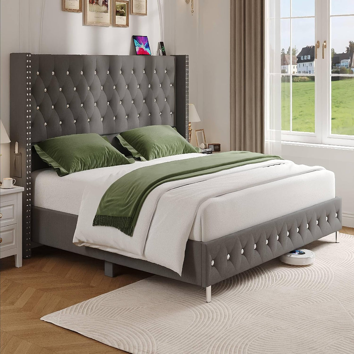 hlivelood queen led upholstered bed frame with wingback, main product view