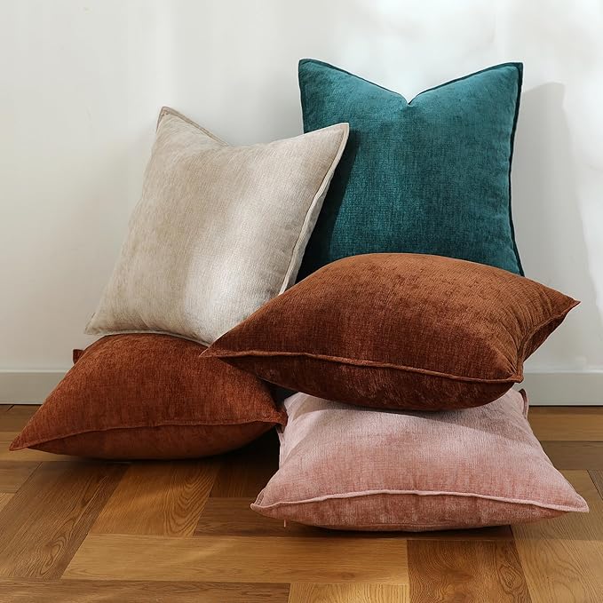Stellhome Lumbar Chenille Throw Pillow Covers Set of 2 Super Soft Textured - Image 7