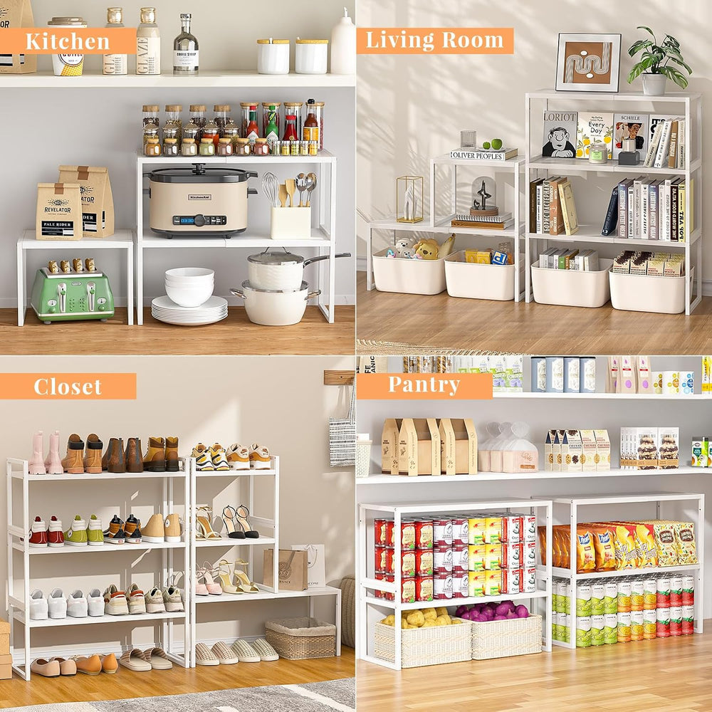 ThreeHio 2 Pack Stackable Closet Organizers and Storage Shelves, Expandable M...