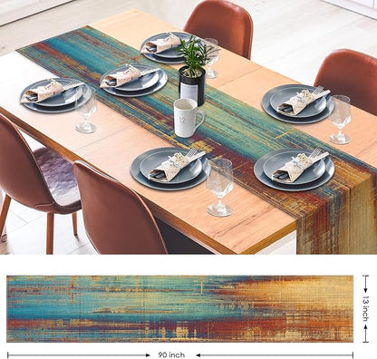 Emvency Blue and Orange Table Runner, Vintage Abstract Messy Rust Painting - Image 2