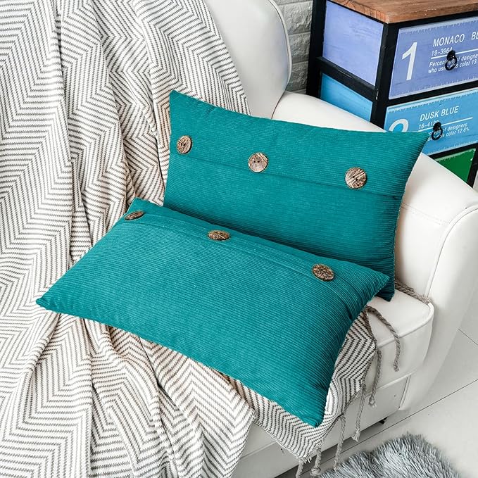HWY 50 Teal Chenille Throw Pillow Covers 12x20 Inch - Image 5
