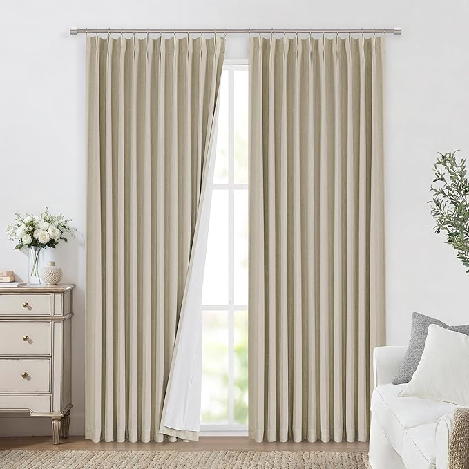 Vision Home Sand Pinch Pleated Full Blackout Curtains Linen Blended Room - Image 2