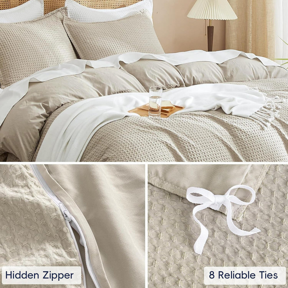 PHF Waffle Duvet Cover Set Queen, Ultra Soft & Breathable, 90"x90&qu...
