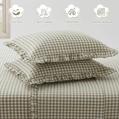 KKJIAF 2 Pcs Plaid Ruffle Pillow Case King Size, Cotton Gingham Ruffled Euro - Image 5