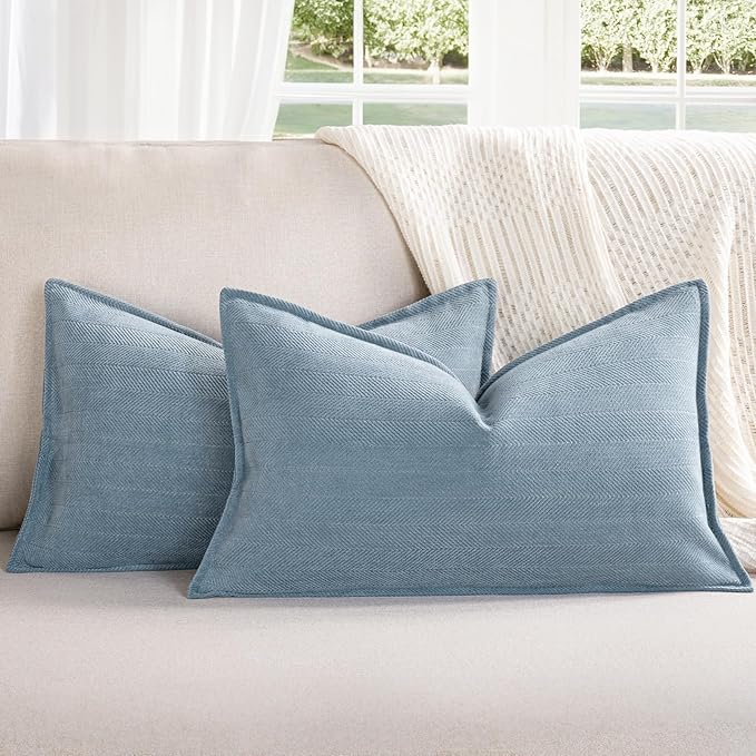 ZWJD Throw Blue Pillow Covers 12x20 inch Set of 2 Chenille Pillow Covers by ZWJD