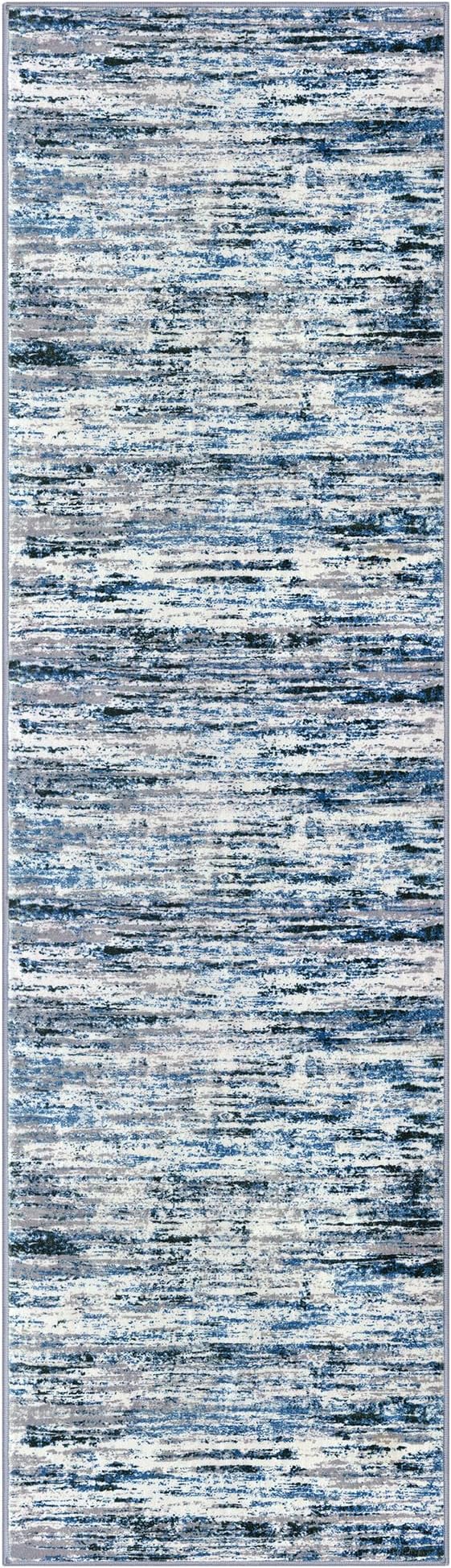 Modern Abstract Bedroom Runner Rug 2x7, Non-Slip Soft Thin Faux Wool Mat - Image 9