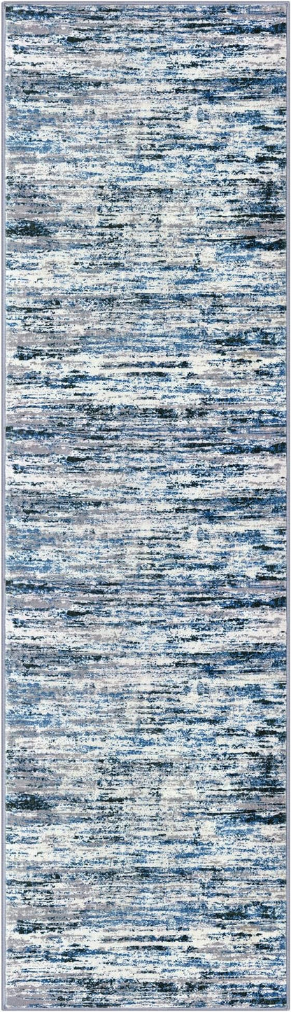 Modern Abstract Bedroom Runner Rug 2x7, Non-Slip Soft Thin Faux Wool Mat - Image 9