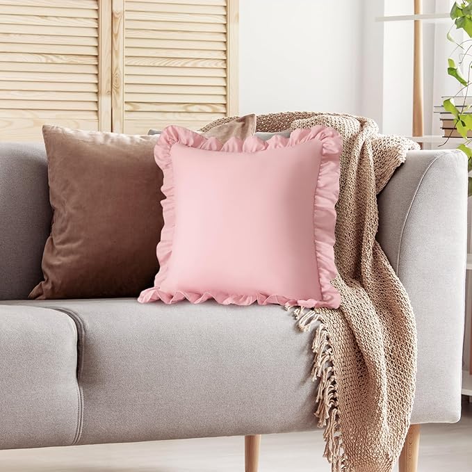 KKJIAF Ruffle Pillow Cases 18x18 Inches, Light Pink Square Ruffled Pillow - Image 5