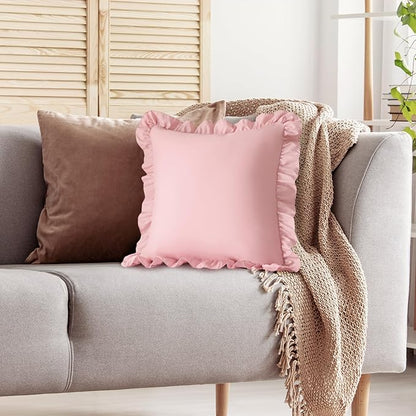 KKJIAF Ruffle Pillow Cases 18x18 Inches, Light Pink Square Ruffled Pillow - Image 5