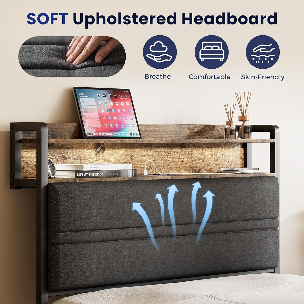 grusign twin bed frame with led light storage on a desk or shelf