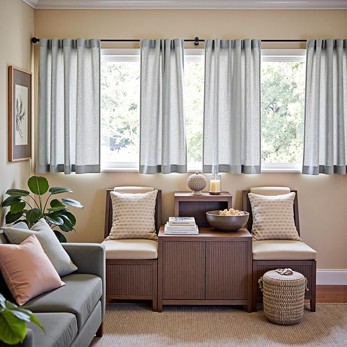 jinchan Grey Linen Blend Curtains 63 inch Length 2 Panels - Image 2