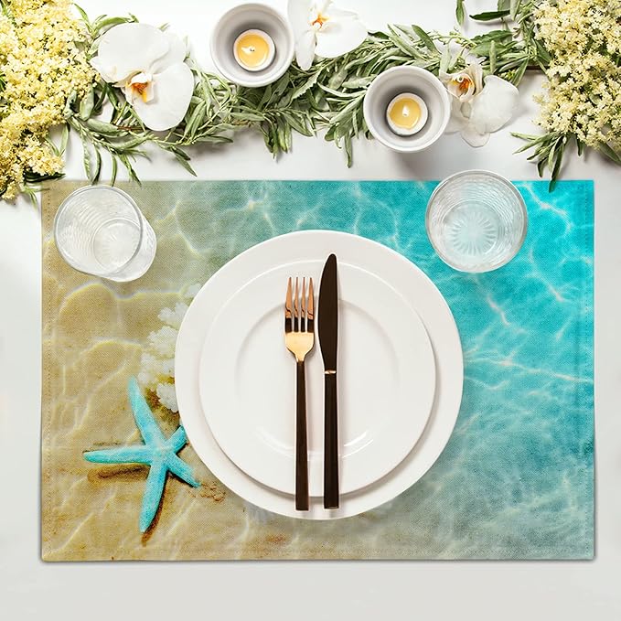 Giwawa Ocean Starfish Placemats Set of 4, Nautical Seashell Coral Coastal Linen - Image 3