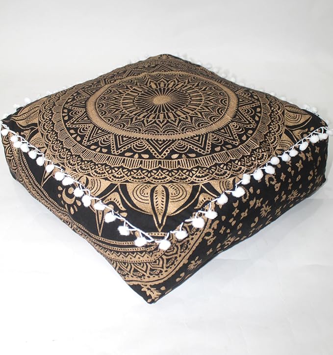 CRAFT KALA 18" Square Large Hippie Mandala Meditation Floor Ottoman Pillow by CRAFTKALA