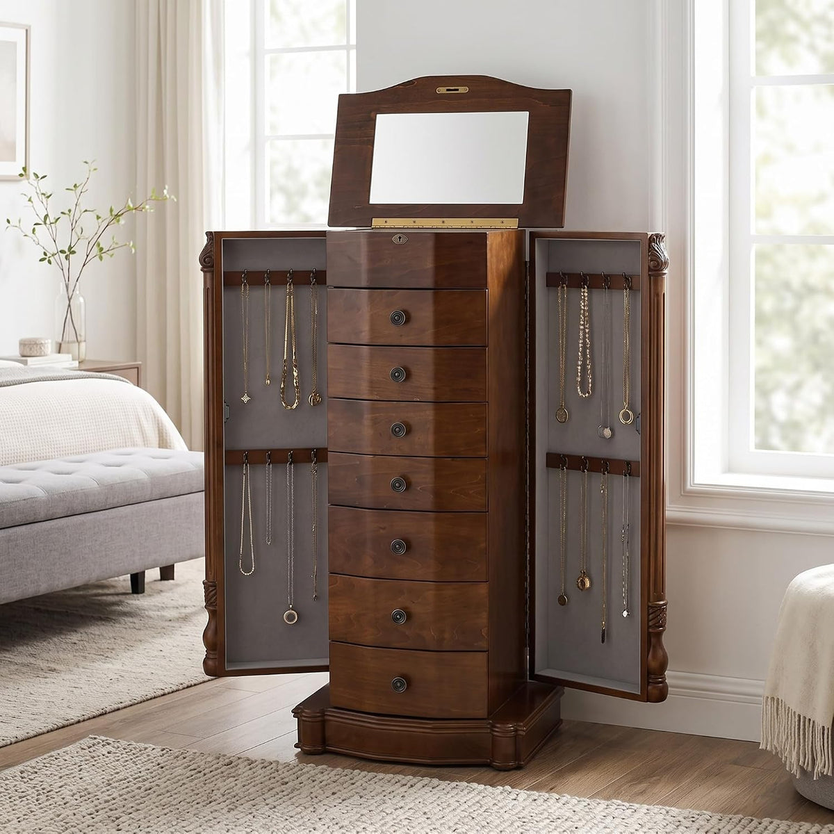 hives and honey annette standing jewelry armoire, locking showing dimensions