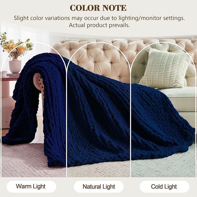 Carriediosa Chunky Knit Throw Blanket 50" X 60", 100% Hand Made Large Chenille - Image 2