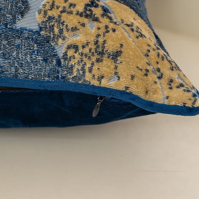 Yangest Blue Leaf Square Pillow Cover Cut Velvet Cushion Cover Luxury Modern - Image 4
