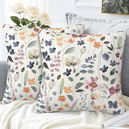 Throw Pillow Cover Case Watercolor Floral Pillow Covers 18x18 Inch Set of 2 - Image 4