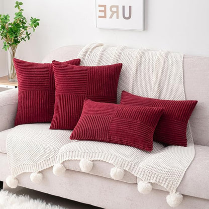 HWY 50 Burgundy Red Corduroy Patchwork Throw Pillow Covers 12x20 Inch Rectangle - Image 8
